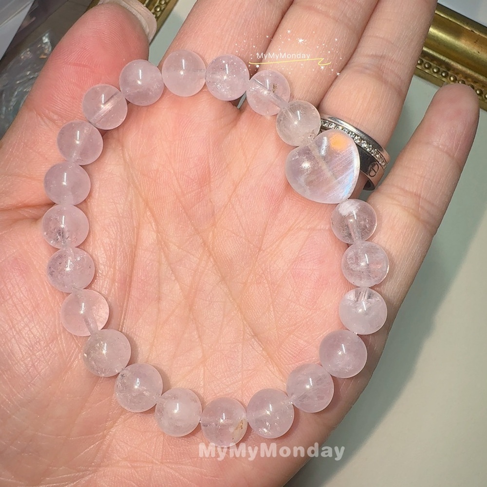 Herkimer Diamond Bracelet 8mm with Heart Moonstone - Picture 2 of 6
